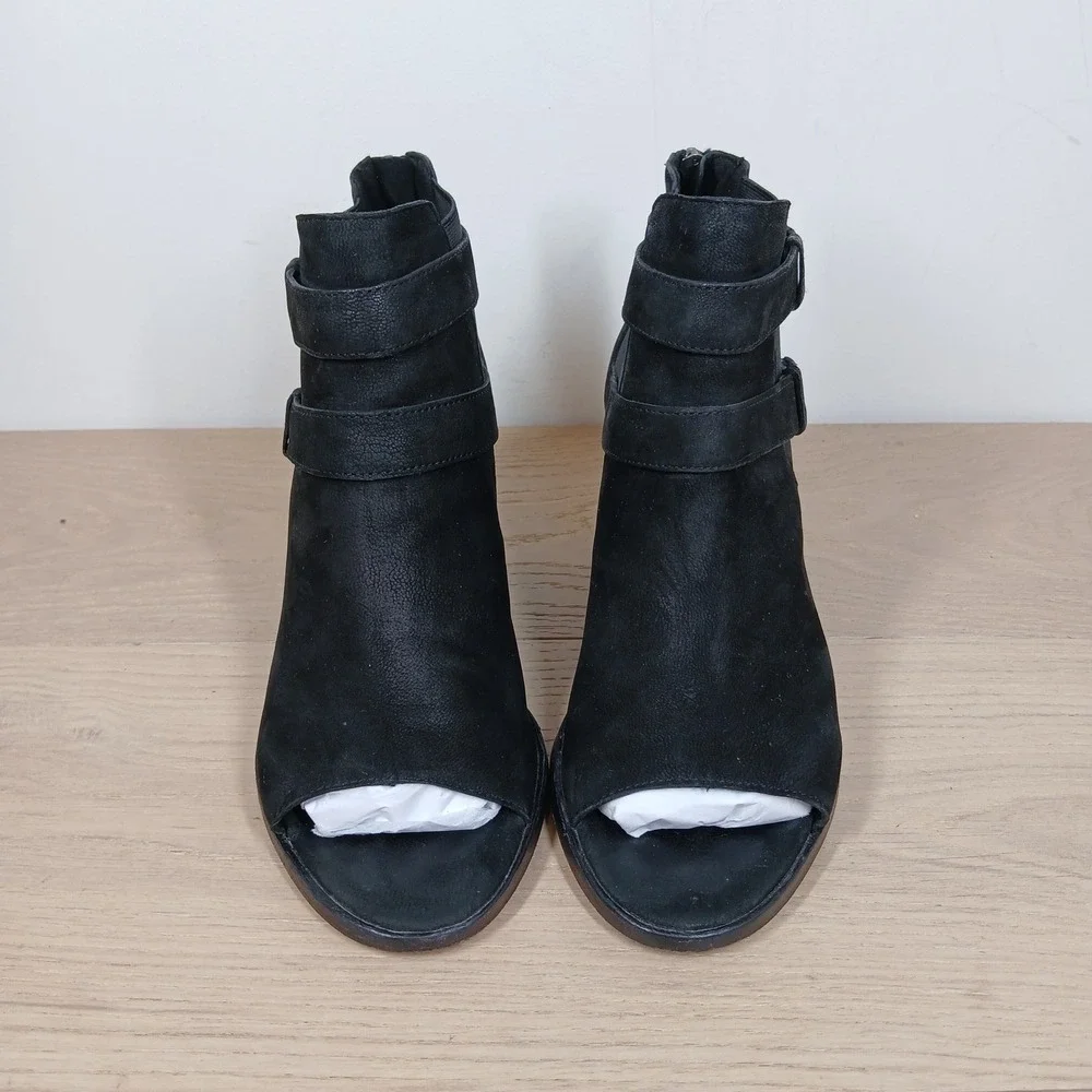 Eileen Fisher Boots Womens 9 Black Suede Open Toe Ankle Minimalist Boho Elegant